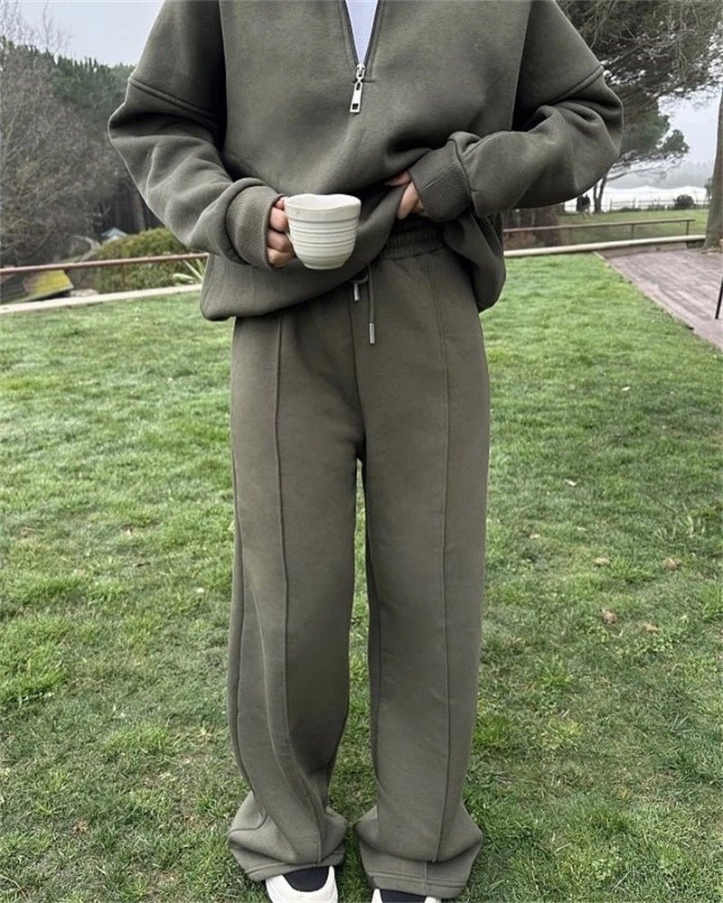 Casual Women's Fashion Half - zip Hoodie And Pants Two - piece Set Loose Casual Autumn And Winter Outfit - VibraStore