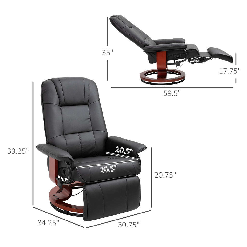 Faux  Leather Lounge Chair With Footrest And Armrest, Manual Swivel Recliner For Living Room, Black
