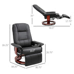 Faux  Leather Lounge Chair With Footrest And Armrest, Manual Swivel Recliner For Living Room, Black
