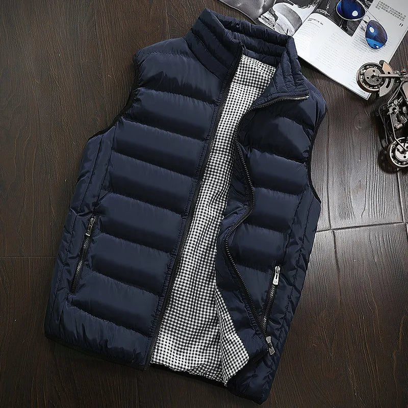 Chaleco a prueba de viento para hombre, chaqueta sin mangas, abrigo informal, algodón cálido, chaleco grueso, chaleco de invierno - VibraStore