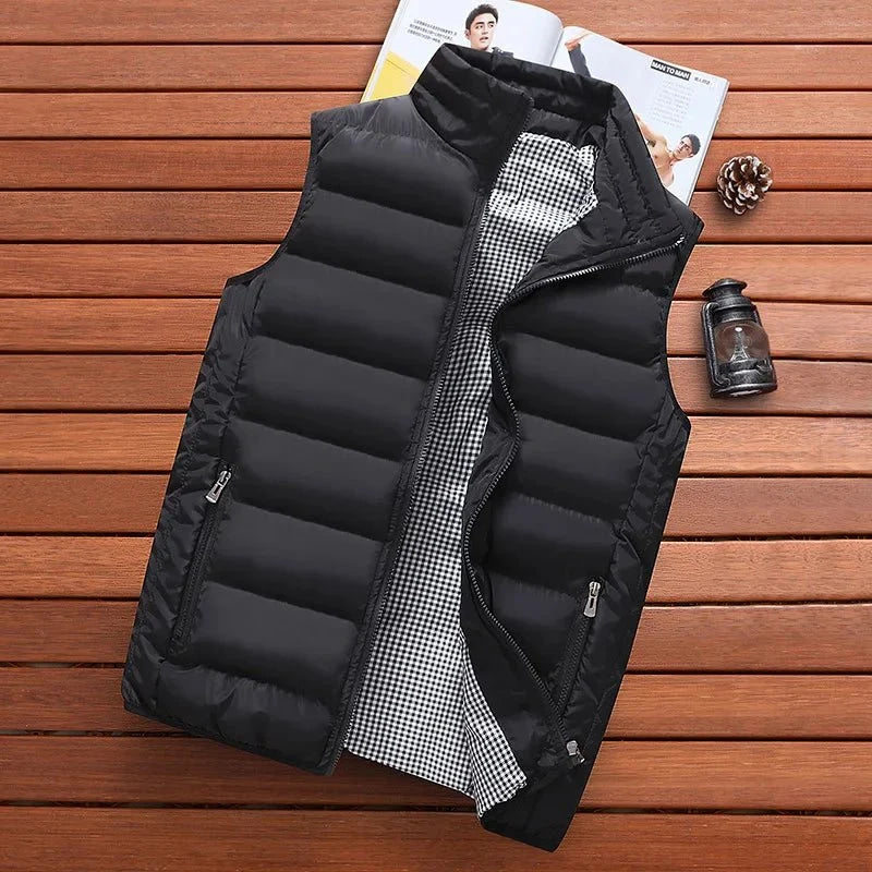 Chaleco a prueba de viento para hombre, chaqueta sin mangas, abrigo informal, algodón cálido, chaleco grueso, chaleco de invierno - VibraStore