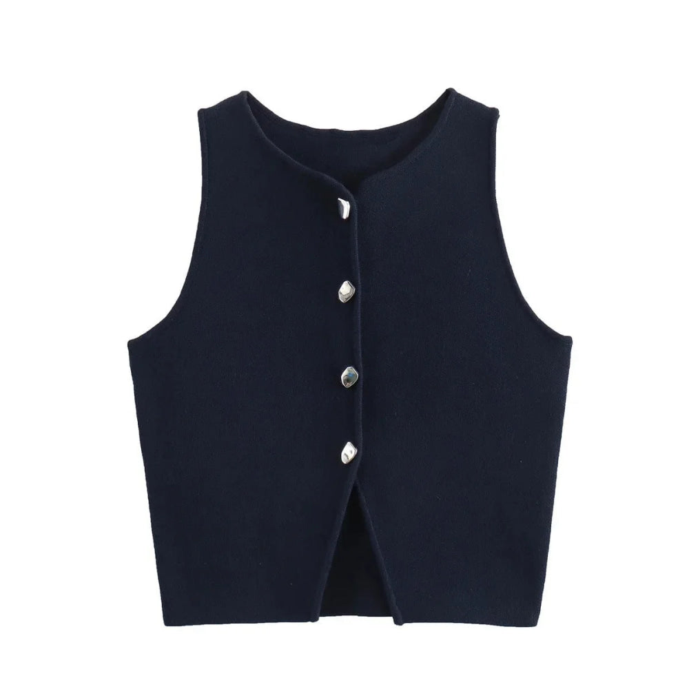 Chaleco acanalado listo para oficina otoño 2025, camiseta sin mangas de punto antipilling para capas de blazer/chique de barco/no básicos aptos para viajes - VibraStore