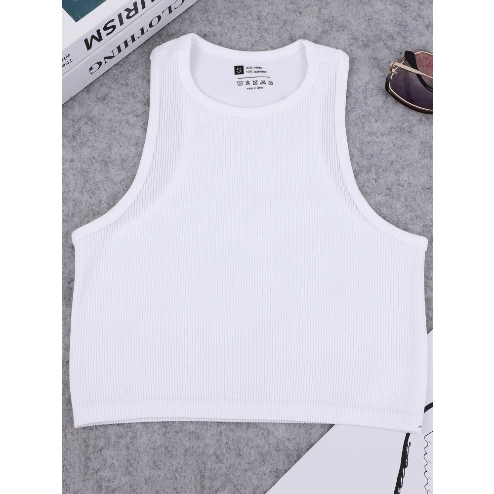 Chaleco de yoga de punto sin costuras de alta elasticidad para el vientre, chaleco acanalado sexy informal sin mangas, deporte de fitness para correr de secado rápido de nailon - VibraStore