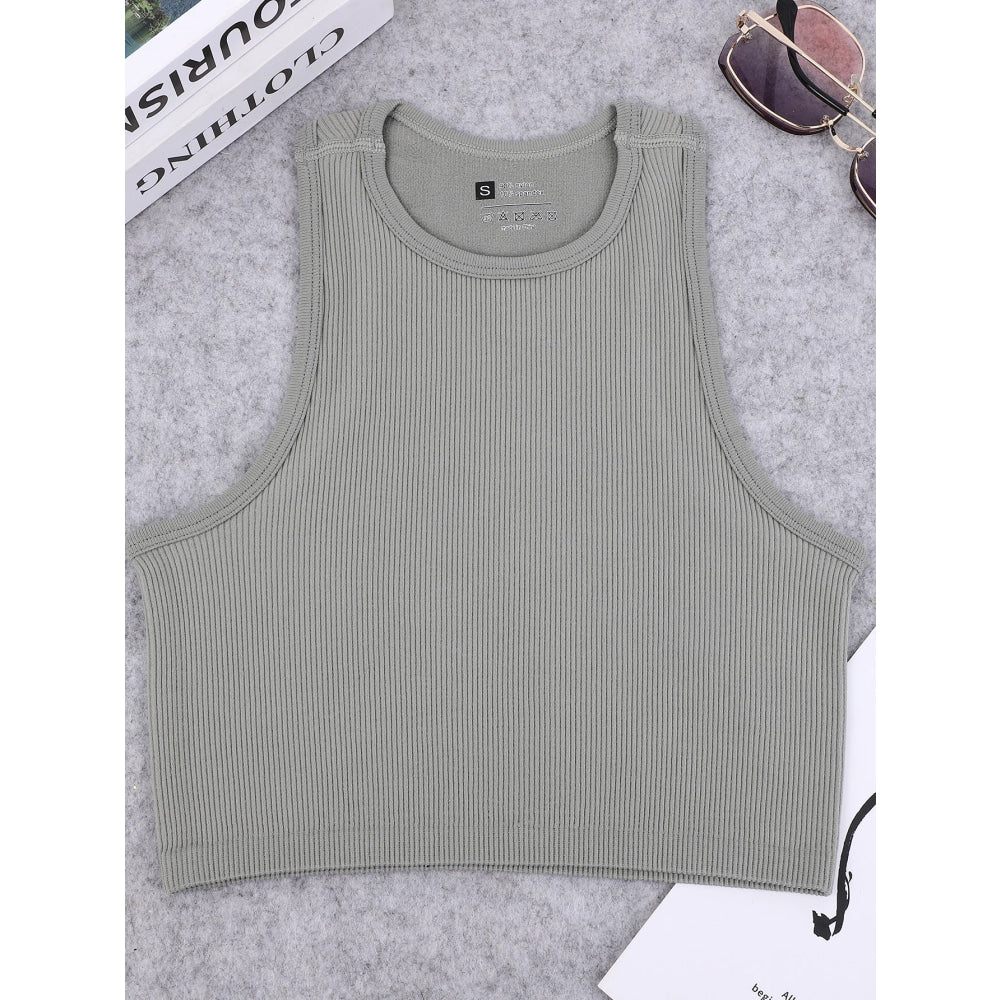 Chaleco de yoga de punto sin costuras de alta elasticidad para el vientre, chaleco acanalado sexy informal sin mangas, deporte de fitness para correr de secado rápido de nailon - VibraStore