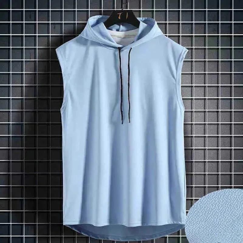 Chalecos sin mangas con capucha y cuello de corbata para hombre, camisetas holgadas de verano para hombre, camisetas de Hip Hop lisas - VibraStore