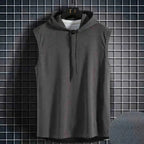 Chalecos sin mangas con capucha y cuello de corbata para hombre, camisetas holgadas de verano para hombre, camisetas de Hip Hop lisas - VibraStore