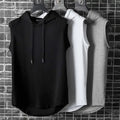 Chalecos sin mangas con capucha y cuello de corbata para hombre, camisetas holgadas de verano para hombre, camisetas de Hip Hop lisas - VibraStore