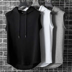 Chalecos sin mangas con capucha y cuello de corbata para hombre, camisetas holgadas de verano para hombre, camisetas de Hip Hop lisas - VibraStore