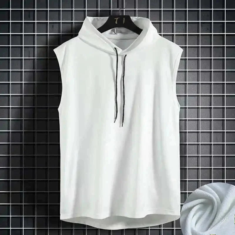 Chalecos sin mangas con capucha y cuello de corbata para hombre, camisetas holgadas de verano para hombre, camisetas de Hip Hop lisas - VibraStore