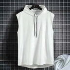 Chalecos sin mangas con capucha y cuello de corbata para hombre, camisetas holgadas de verano para hombre, camisetas de Hip Hop lisas - VibraStore