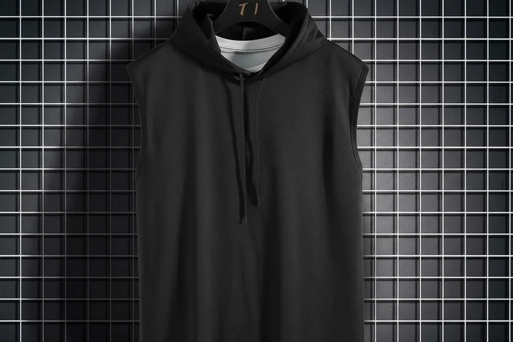 Chalecos sin mangas con capucha y cuello de corbata para hombre, camisetas holgadas de verano para hombre, camisetas de Hip Hop lisas - VibraStore