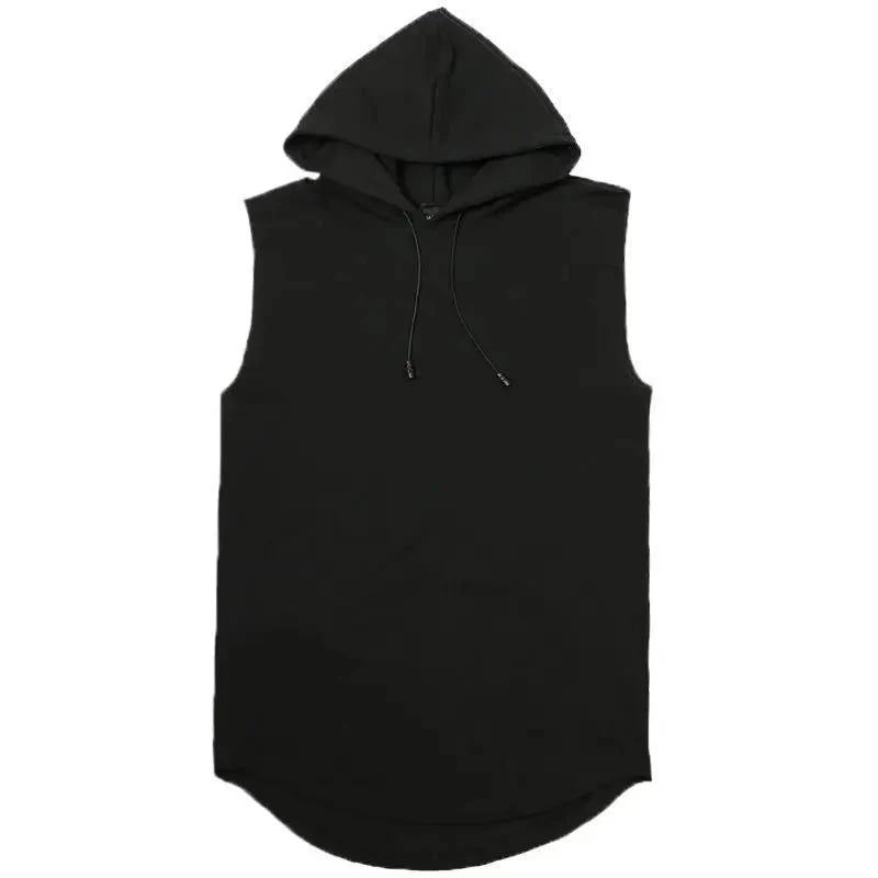 Chalecos sin mangas con capucha y cuello de corbata para hombre, camisetas holgadas de verano para hombre, camisetas de Hip Hop lisas - VibraStore
