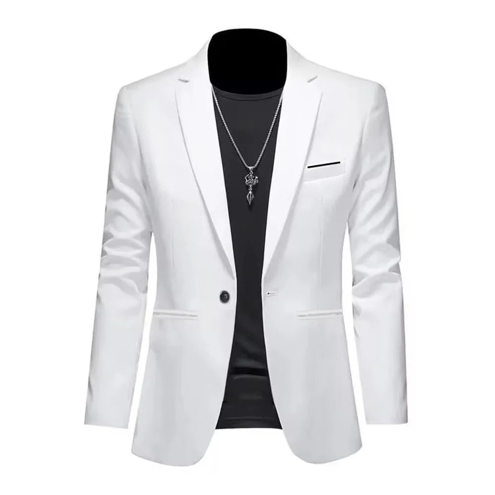 Chaqueta de traje de Boutique de ocio a la moda para hombre, traje informal de negocios de otoño, ajustado, sin planchar, traje de un solo botón, blusa Formal sólida - VibraStore