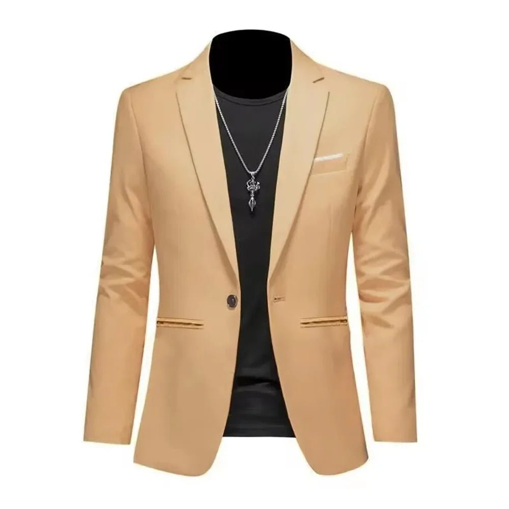 Chaqueta de traje de Boutique de ocio a la moda para hombre, traje informal de negocios de otoño, ajustado, sin planchar, traje de un solo botón, blusa Formal sólida - VibraStore