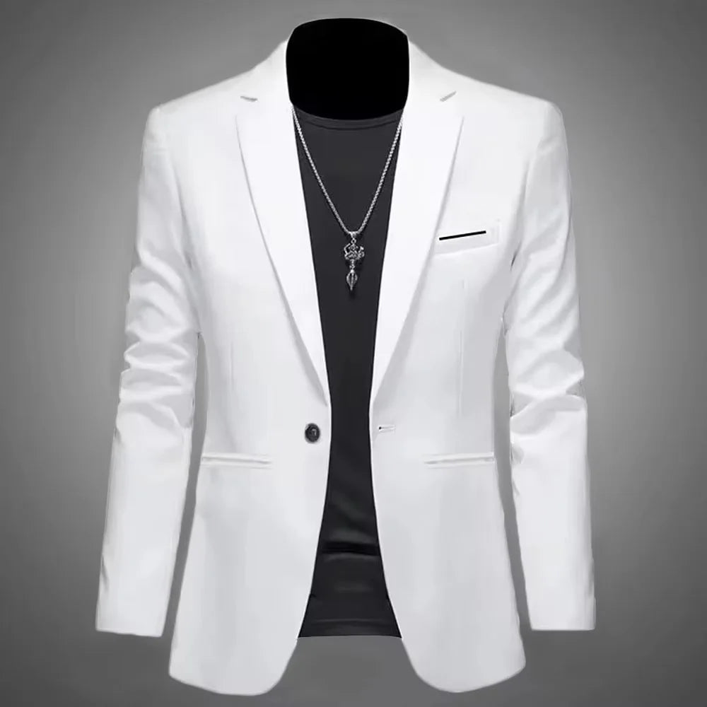 Chaqueta de traje de Boutique de ocio a la moda para hombre, traje informal de negocios de otoño, ajustado, sin planchar, traje de un solo botón, blusa Formal sólida - VibraStore