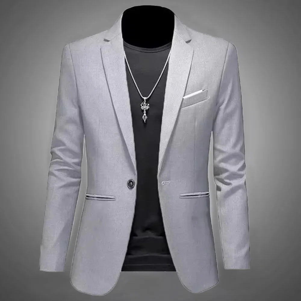 Chaqueta de traje de Boutique de ocio a la moda para hombre, traje informal de negocios de otoño, ajustado, sin planchar, traje de un solo botón, blusa Formal sólida - VibraStore