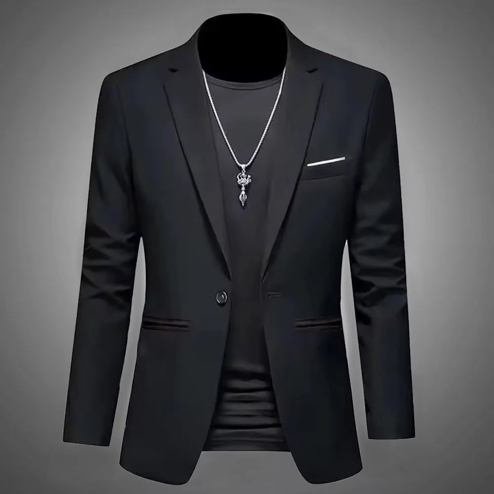 Chaqueta de traje de Boutique de ocio a la moda para hombre, traje informal de negocios de otoño, ajustado, sin planchar, traje de un solo botón, blusa Formal sólida - VibraStore