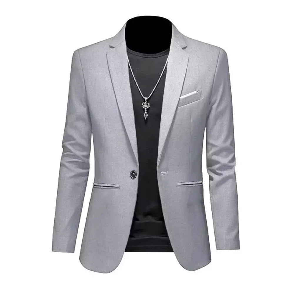 Chaqueta de traje de Boutique de ocio a la moda para hombre, traje informal de negocios de otoño, ajustado, sin planchar, traje de un solo botón, blusa Formal sólida - VibraStore