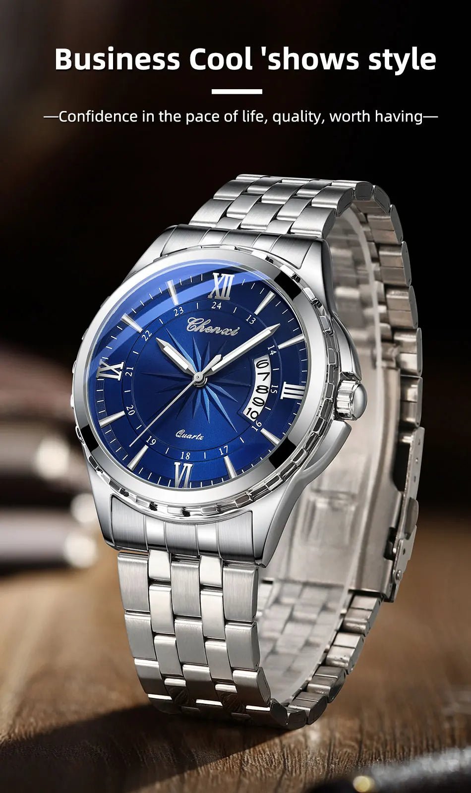 CHENXI Top Brand Luxury Analog Quartz Mens Watches Week Date Waterproof Watch Men Stainless Steel Luminous Business Dress Watch - VibraStore