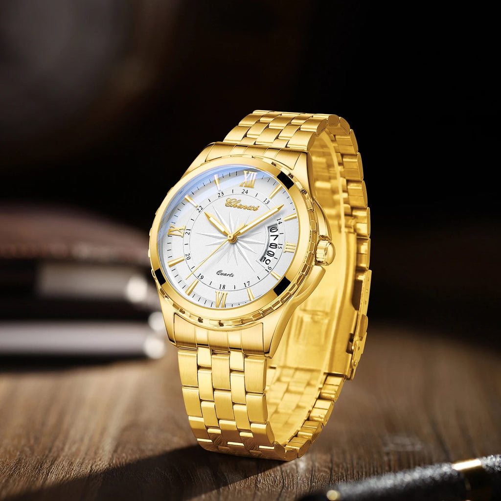 CHENXI Top Brand Luxury Analog Quartz Mens Watches Week Date Waterproof Watch Men Stainless Steel Luminous Business Dress Watch - VibraStore