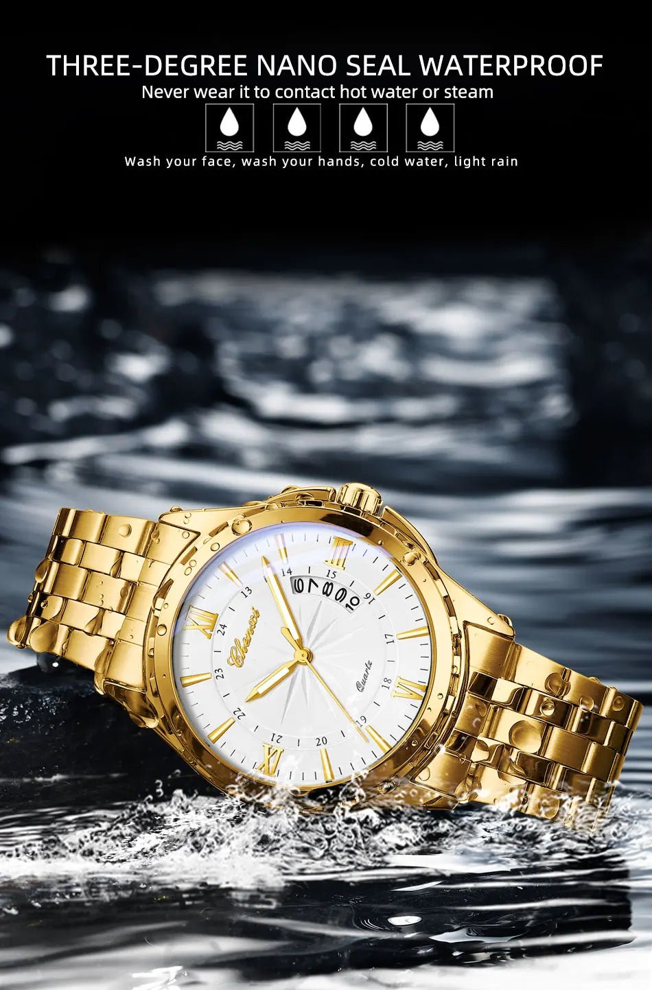 CHENXI Top Brand Luxury Analog Quartz Mens Watches Week Date Waterproof Watch Men Stainless Steel Luminous Business Dress Watch - VibraStore