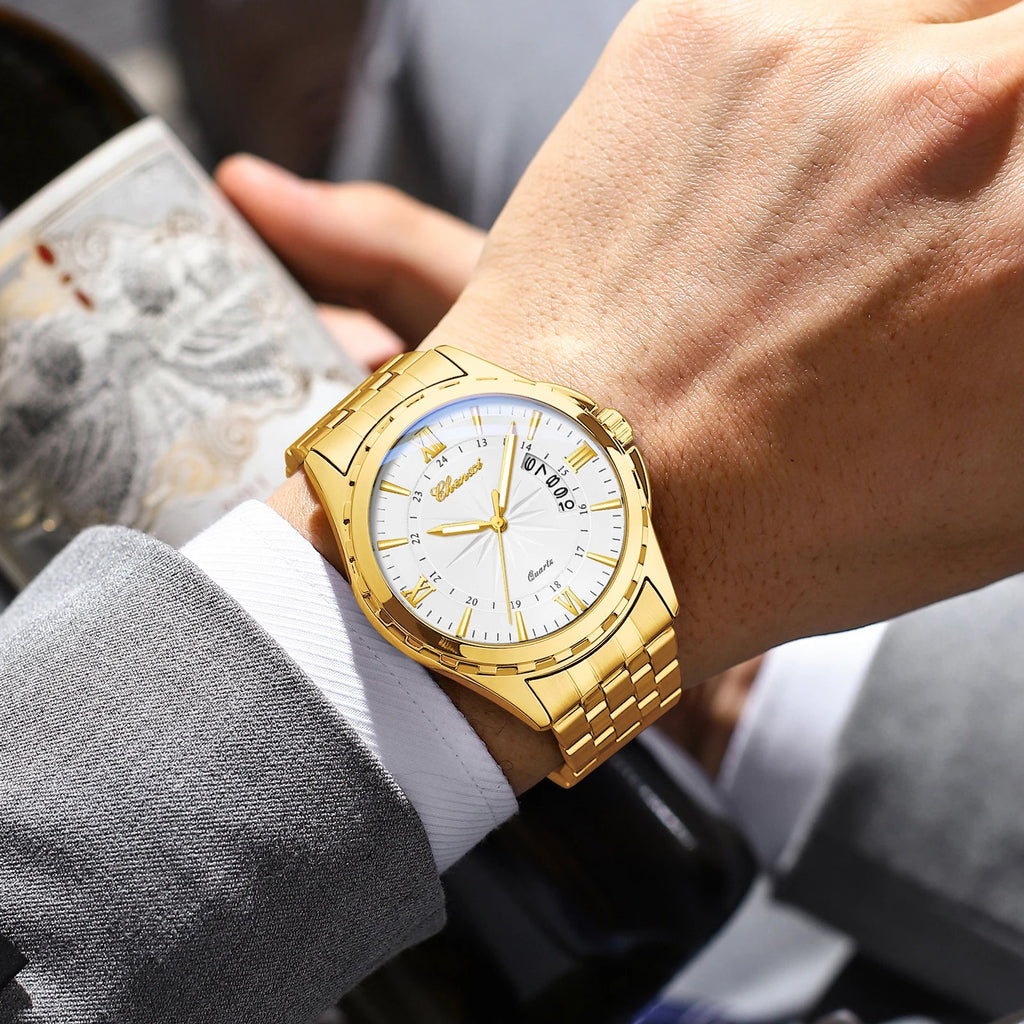 CHENXI Top Brand Luxury Analog Quartz Mens Watches Week Date Waterproof Watch Men Stainless Steel Luminous Business Dress Watch - VibraStore