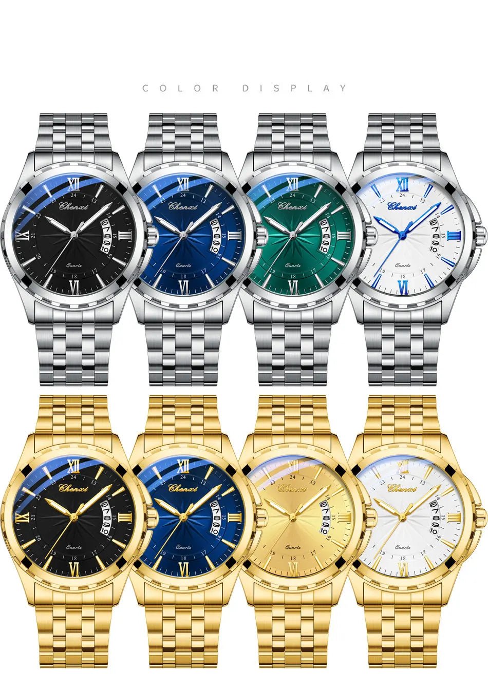 CHENXI Top Brand Luxury Analog Quartz Mens Watches Week Date Waterproof Watch Men Stainless Steel Luminous Business Dress Watch - VibraStore
