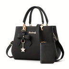 Chic Bow Decor Handbag for Women - Versatile Top Handle Satchel with Coin Purse, Adjustable Strap, And Zip Closure - Available in Khaki, Dark Pink, Light, - Synthetic Material with Acrylic Lining, Cute Handbag - VibraStore