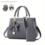 Chic Bow Decor Handbag for Women - Versatile Top Handle Satchel with Coin Purse, Adjustable Strap, And Zip Closure - Available in Khaki, Dark Pink, Light, - Synthetic Material with Acrylic Lining, Cute Handbag - VibraStore