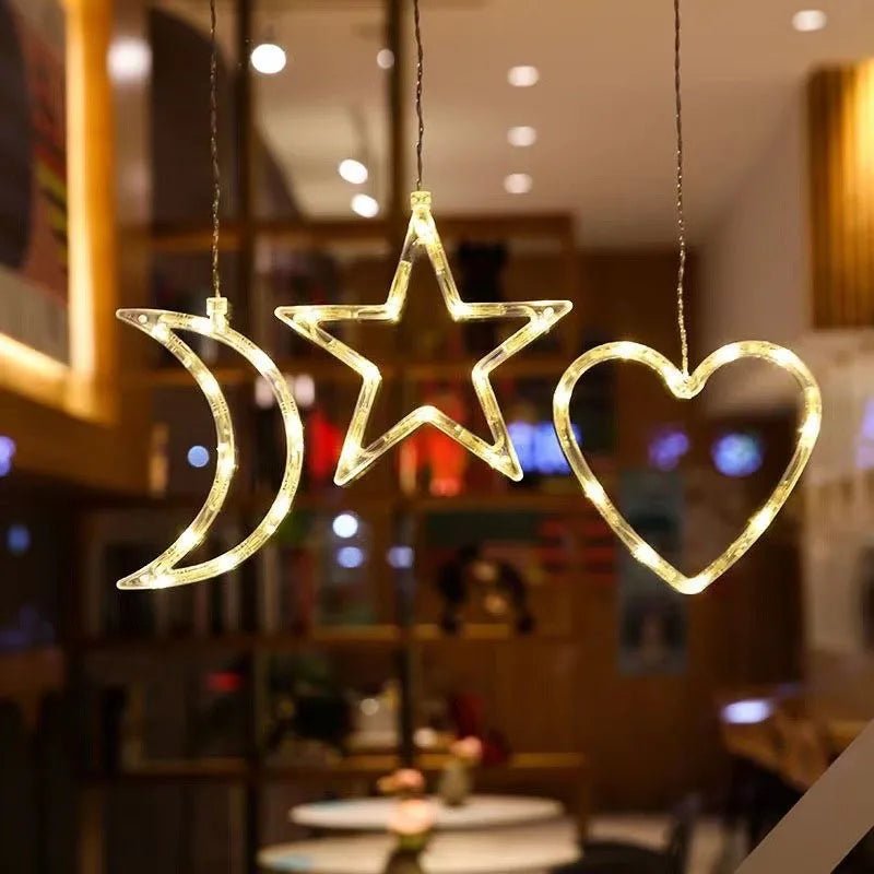 Luces de Ventana Navideñas - Decoración con Estrella, Árbol y Campanas LED Cálidas para Chimenea en Navidad - VibraStore