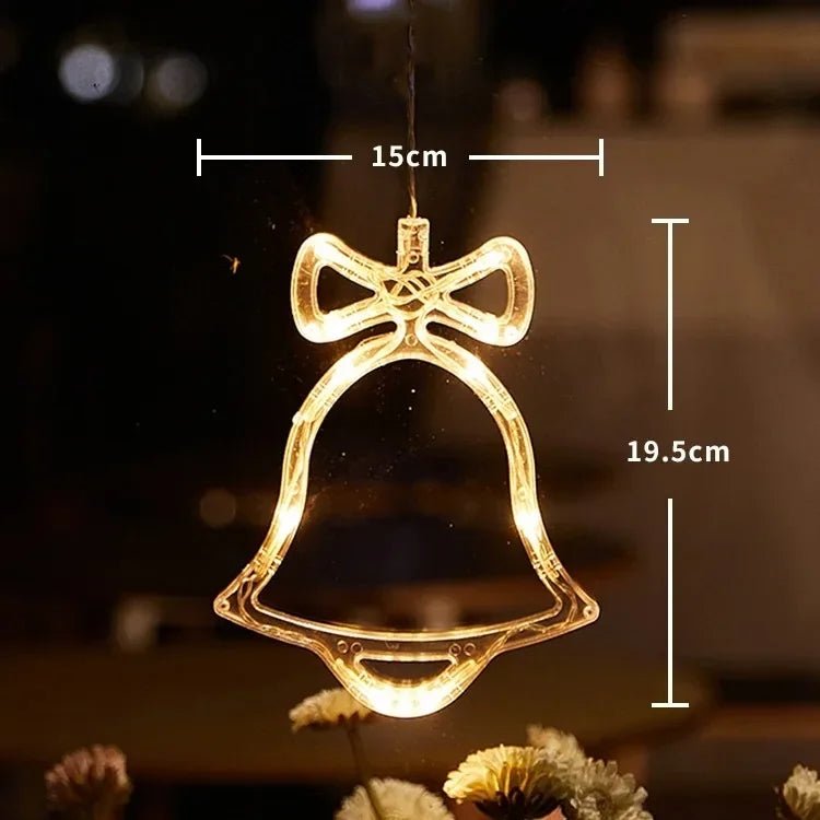 Luces de Ventana Navideñas - Decoración con Estrella, Árbol y Campanas LED Cálidas para Chimenea en Navidad - VibraStore