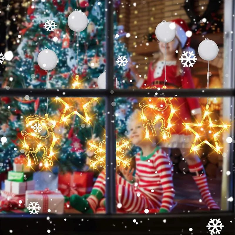 Luces de Ventana Navideñas - Decoración con Estrella, Árbol y Campanas LED Cálidas para Chimenea en Navidad - VibraStore