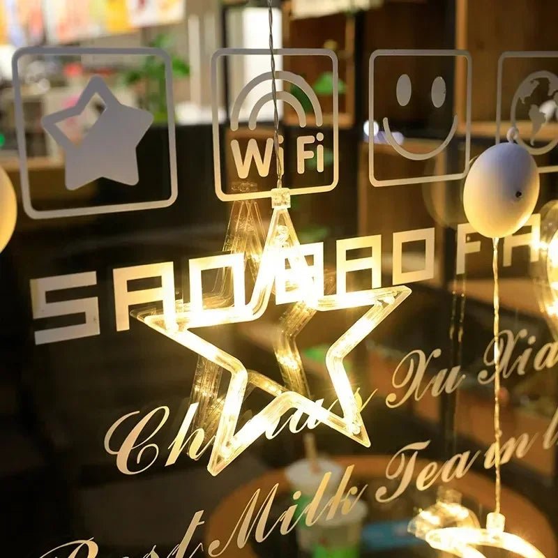 Luces de Ventana Navideñas - Decoración con Estrella, Árbol y Campanas LED Cálidas para Chimenea en Navidad - VibraStore