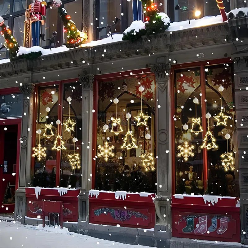 Luces de Ventana Navideñas - Decoración con Estrella, Árbol y Campanas LED Cálidas para Chimenea en Navidad - VibraStore