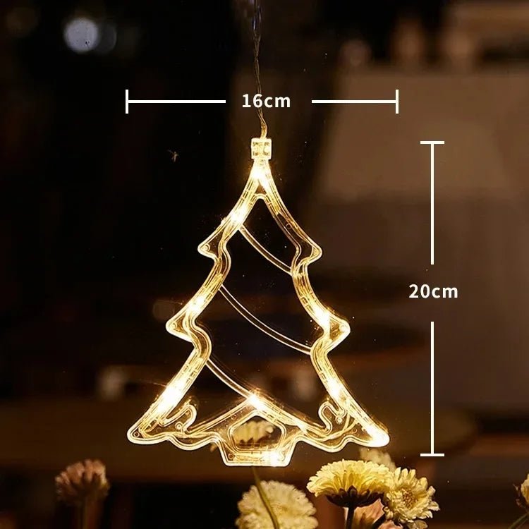Luces de Ventana Navideñas - Decoración con Estrella, Árbol y Campanas LED Cálidas para Chimenea en Navidad - VibraStore