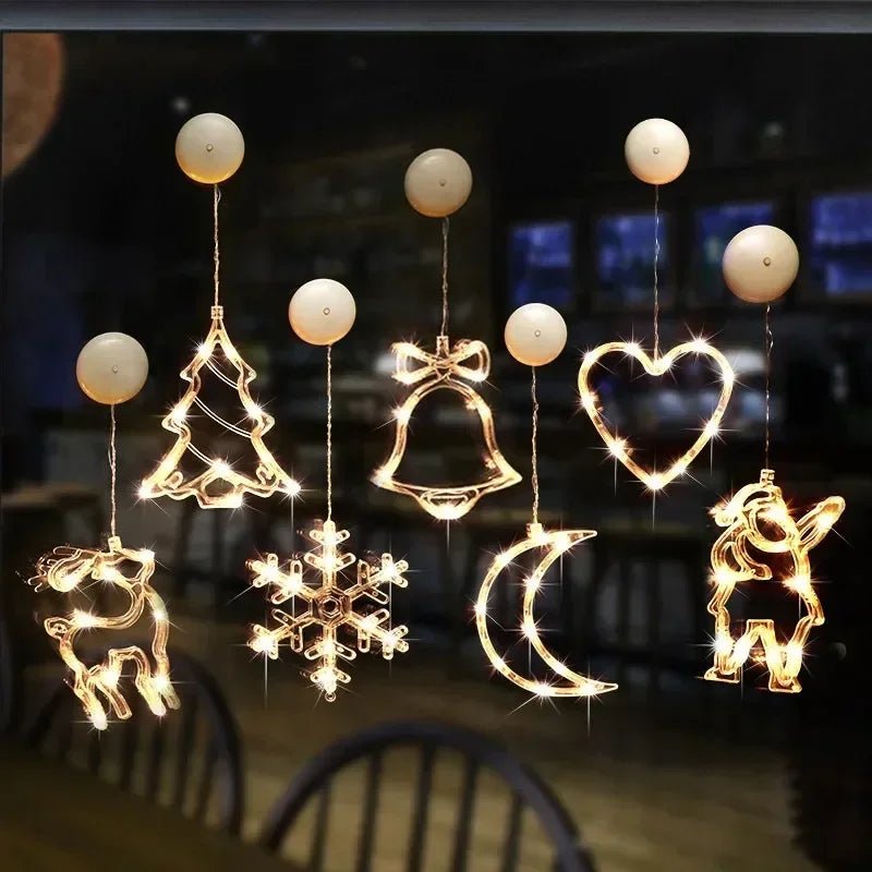 Luces de Ventana Navideñas - Decoración con Estrella, Árbol y Campanas LED Cálidas para Chimenea en Navidad - VibraStore