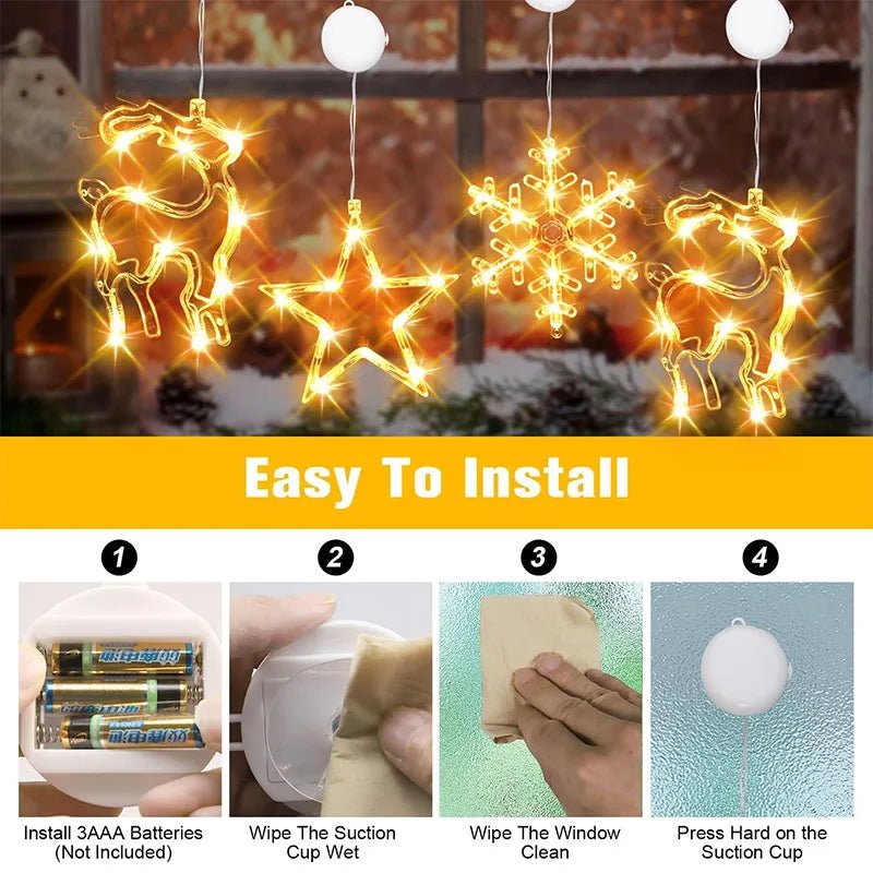 Luces de Ventana Navideñas - Decoración con Estrella, Árbol y Campanas LED Cálidas para Chimenea en Navidad - VibraStore