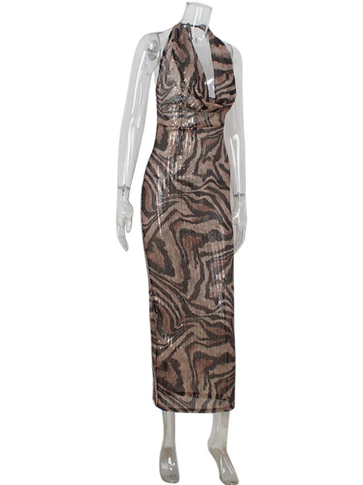 CNYISHE Leopard Printed Bodycon Sheath Party Women Dresses Sleeveless V Neck Backless Outfits Sexy Club Female Vestidos Robes - VibraStore