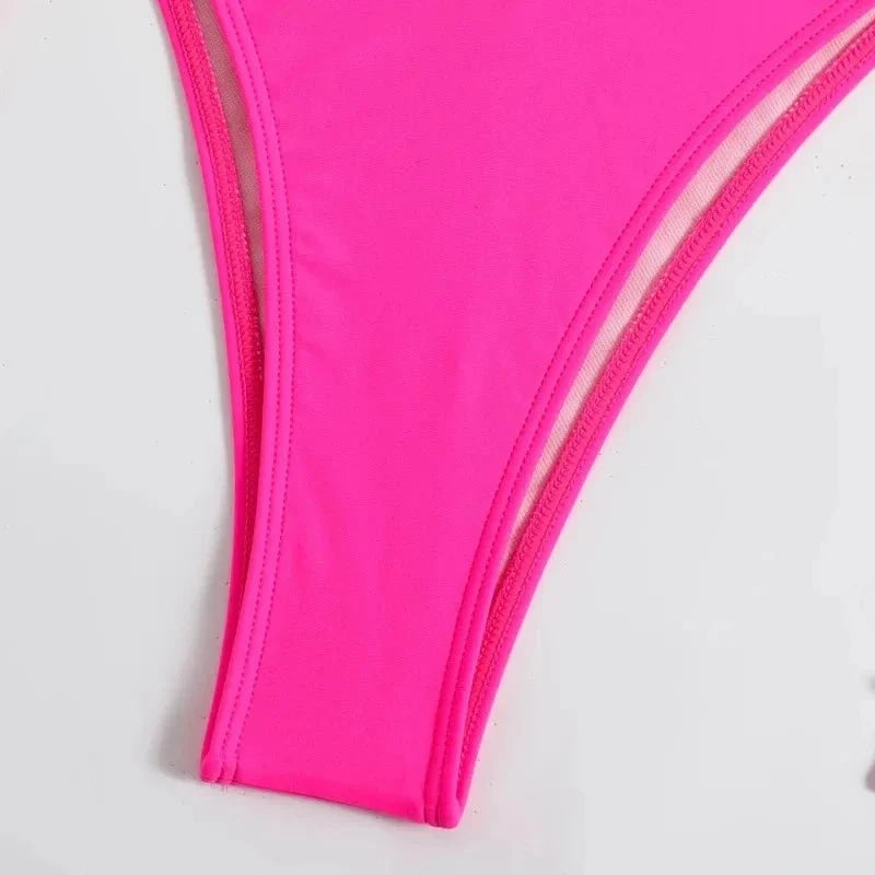 Conjunto de Bikini de Color liso con Tanga para mujer, traje de baño Sexy con lazo Halter lateral, traje de baño brasileño ajustable con correa dividida, ropa de playa - VibraStore
