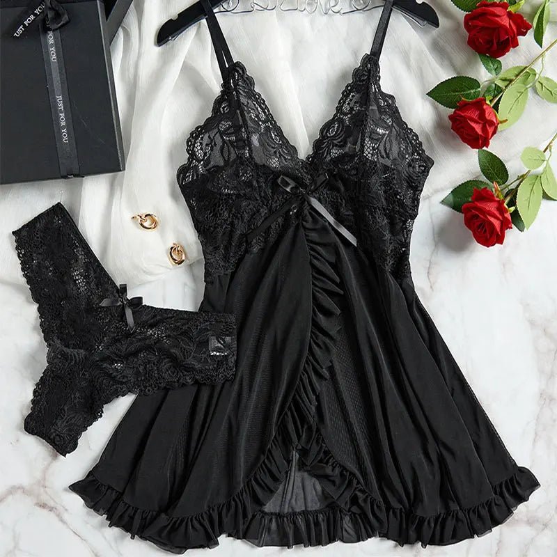 Conjunto de bragas triangulares de talla grande de 2 piezas, vestido de noche para mujer, lencería Sensual femenina, camisón curvo, ropa interior transparente, calzoncillos - VibraStore