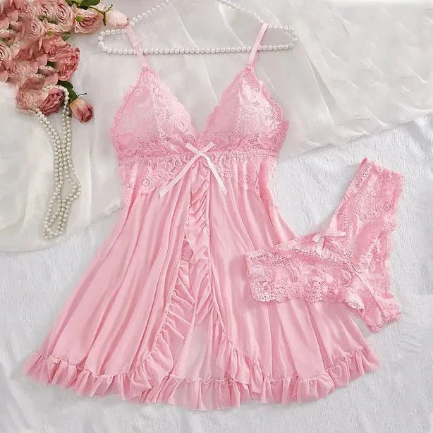 Conjunto de bragas triangulares de talla grande de 2 piezas, vestido de noche para mujer, lencería Sensual femenina, camisón curvo, ropa interior transparente, calzoncillos - VibraStore