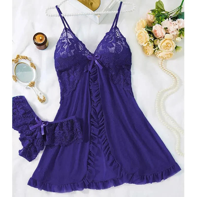 Conjunto de bragas triangulares de talla grande de 2 piezas, vestido de noche para mujer, lencería Sensual femenina, camisón curvo, ropa interior transparente, calzoncillos - VibraStore