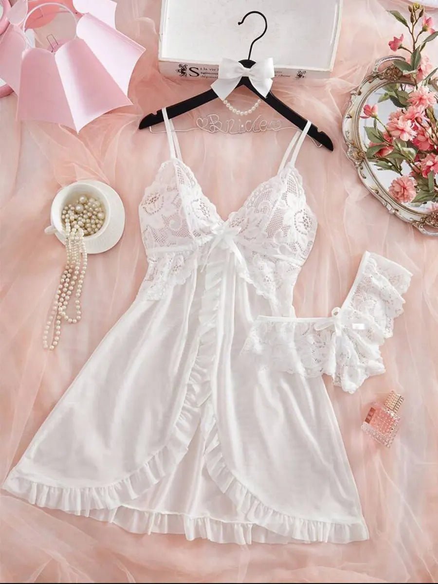 Conjunto de bragas triangulares de talla grande de 2 piezas, vestido de noche para mujer, lencería Sensual femenina, camisón curvo, ropa interior transparente, calzoncillos - VibraStore