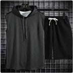 conjunto de camiseta y pantalones cortos informales de dos piezas para hombre, conjunto deportivo para hombre, conjunto deportivo de manga corta a la moda, camiseta con capucha - VibraStore