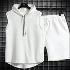 conjunto de camiseta y pantalones cortos informales de dos piezas para hombre, conjunto deportivo para hombre, conjunto deportivo de manga corta a la moda, camiseta con capucha - VibraStore