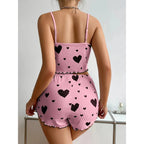 Conjunto de pijama con estampado de corazón para mujer, 2 piezas, camiseta sin mangas acanalada suave y pantalones cortos, ropa de dormir ligera, ropa de descanso S M L - VibraStore