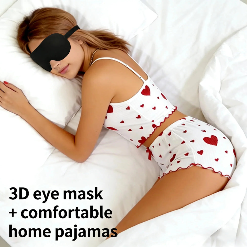Conjunto de pijama con estampado de corazón para mujer, 2 piezas, camiseta sin mangas acanalada suave y pantalones cortos, ropa de dormir ligera, ropa de descanso S M L - VibraStore