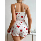Conjunto de pijama con estampado de corazón para mujer, 2 piezas, camiseta sin mangas acanalada suave y pantalones cortos, ropa de dormir ligera, ropa de descanso S M L - VibraStore