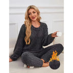 Conjunto de pijama de dos piezas para otoño e invierno con forro polar, ropa para el hogar de terciopelo Coral grueso, conjuntos de pantalones cálidos de manga larga a la moda - VibraStore