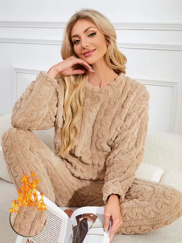 Conjunto de pijama de dos piezas para otoño e invierno con forro polar, ropa para el hogar de terciopelo Coral grueso, conjuntos de pantalones cálidos de manga larga a la moda - VibraStore
